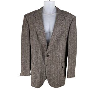 Vintage Kuppenheimer Mens 44R Herringbone Wool Blazer Jacket Brown Quiet Luxury